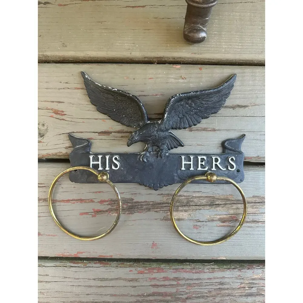 Vintage eagle Towel Holder HIS/HERS wall mound FMIG cast iron gold black
